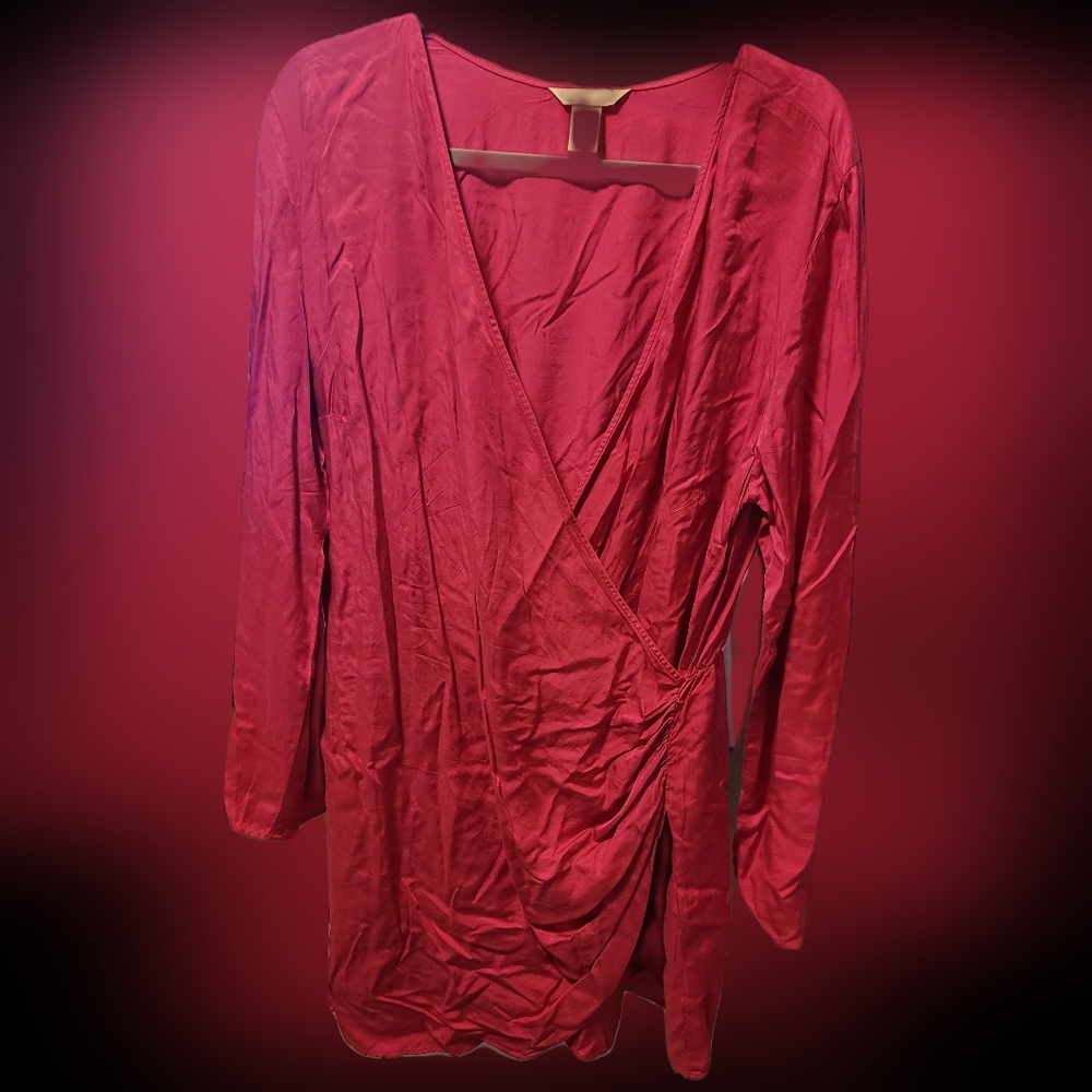 52-H&M satin hat pink faux wrap dress(runs small)
